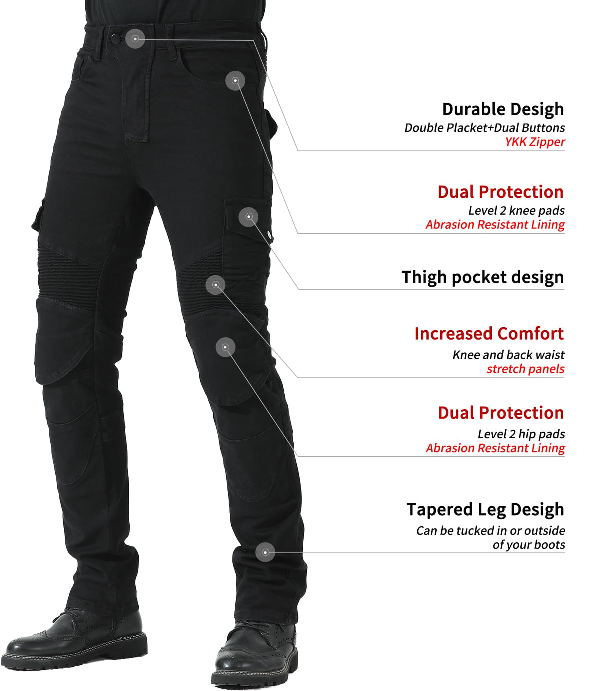 CTBQiTom Men's Motorcycle Pants with Aramid Protective Liner Motorcycle Trousers with Removable Armor CE,Black,30W/30L