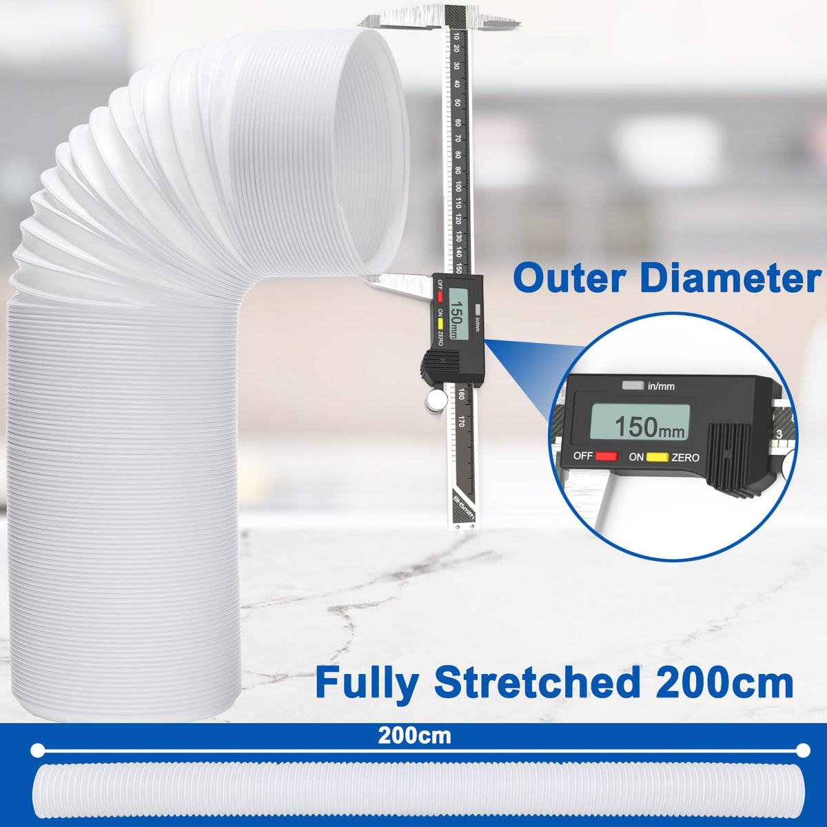 Hukermoon exhaust hose air conditioning hose 150mm, PP exhaust hose air conditioning unit 2M flexible hose air conditioning steel wire foldable, ventilation hose for air conditioning systems, tumble dryers, extractor hoods