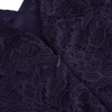 Rochie de cocktail vintage anii 1950, până la genunchi, decolteu în V, șifon și dantelă, croială cloș în A – Mov L