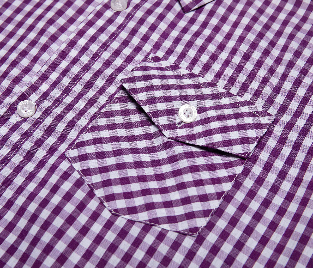 Boys' Cotton Short Sleeve Shirt – Purple/White 13/14