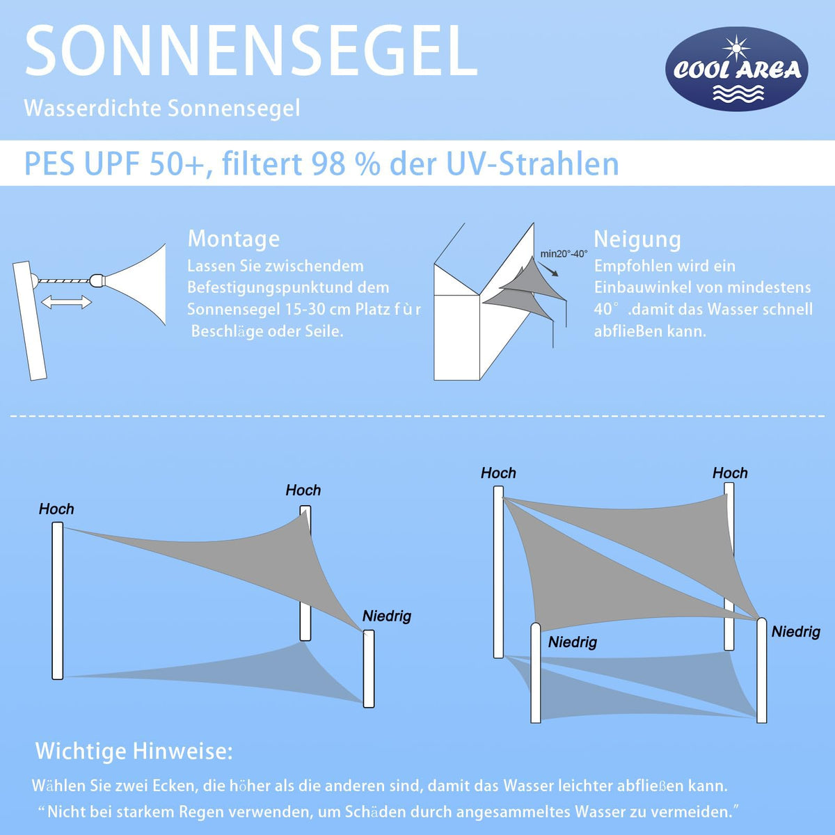 Prelată de umbrire triunghiulară impermeabilă cu protecție solară UV 2.5 x 2.5 x 3.5 m – Crem