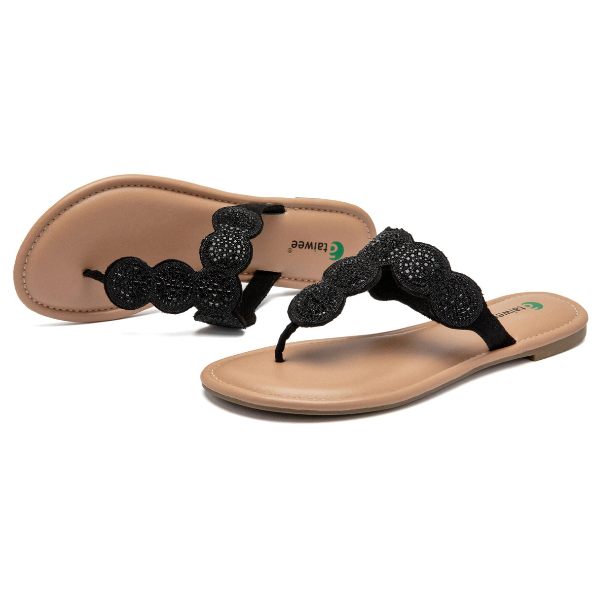 Papuci șlapi de vară comozi damă cu sclipici stil Boho – Negru EU 45