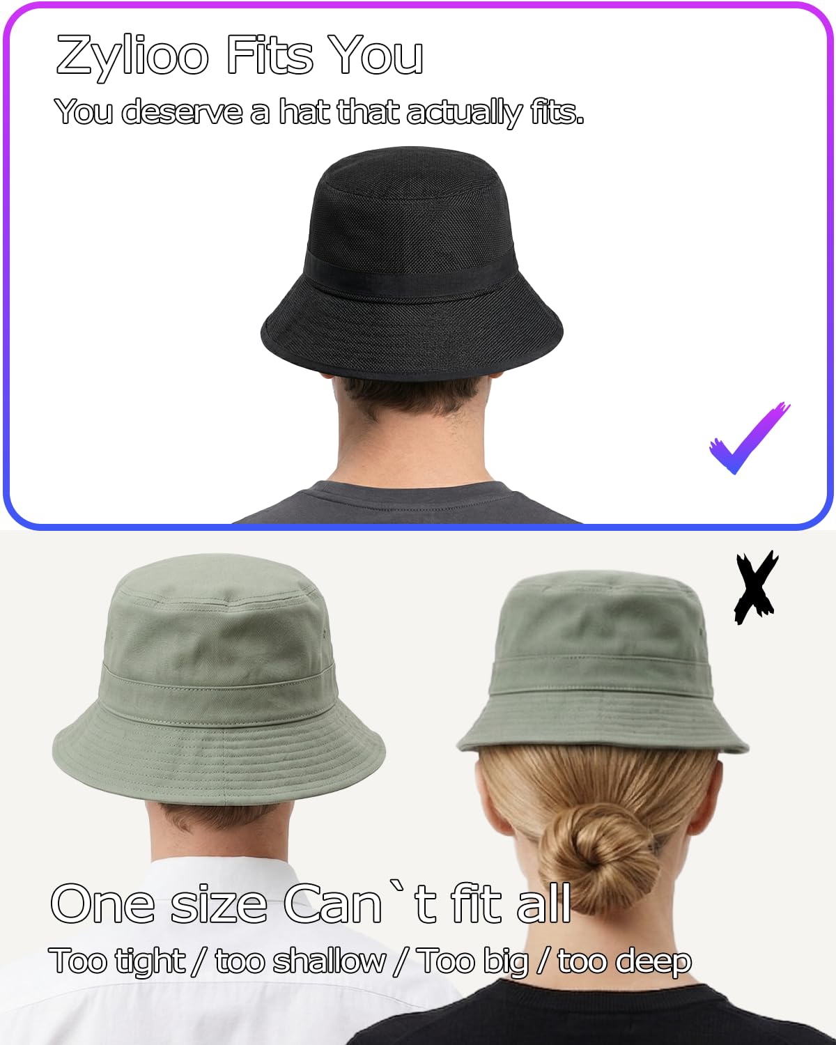 Bucket Hat UPF50+ Angler Linen Style Sun Hat for Large Head – L/XL/XXL