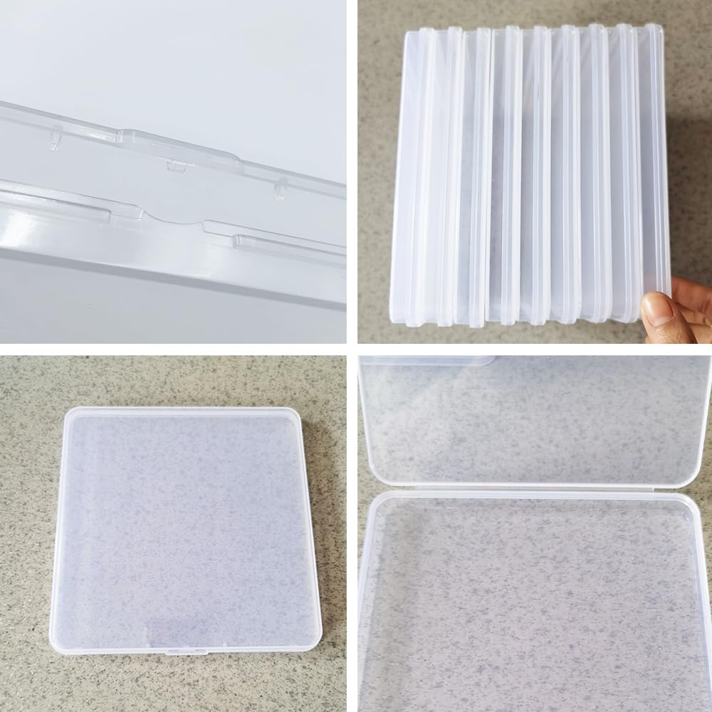 Cutii organizatoare dreptunghiulare din plastic transparent pentru mărgele 15.5x15.5 cm, set 4 bucăți