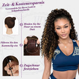Curly Ponytail Extension 45cm Drawstring Comb Clip – Black Brown with Highlights