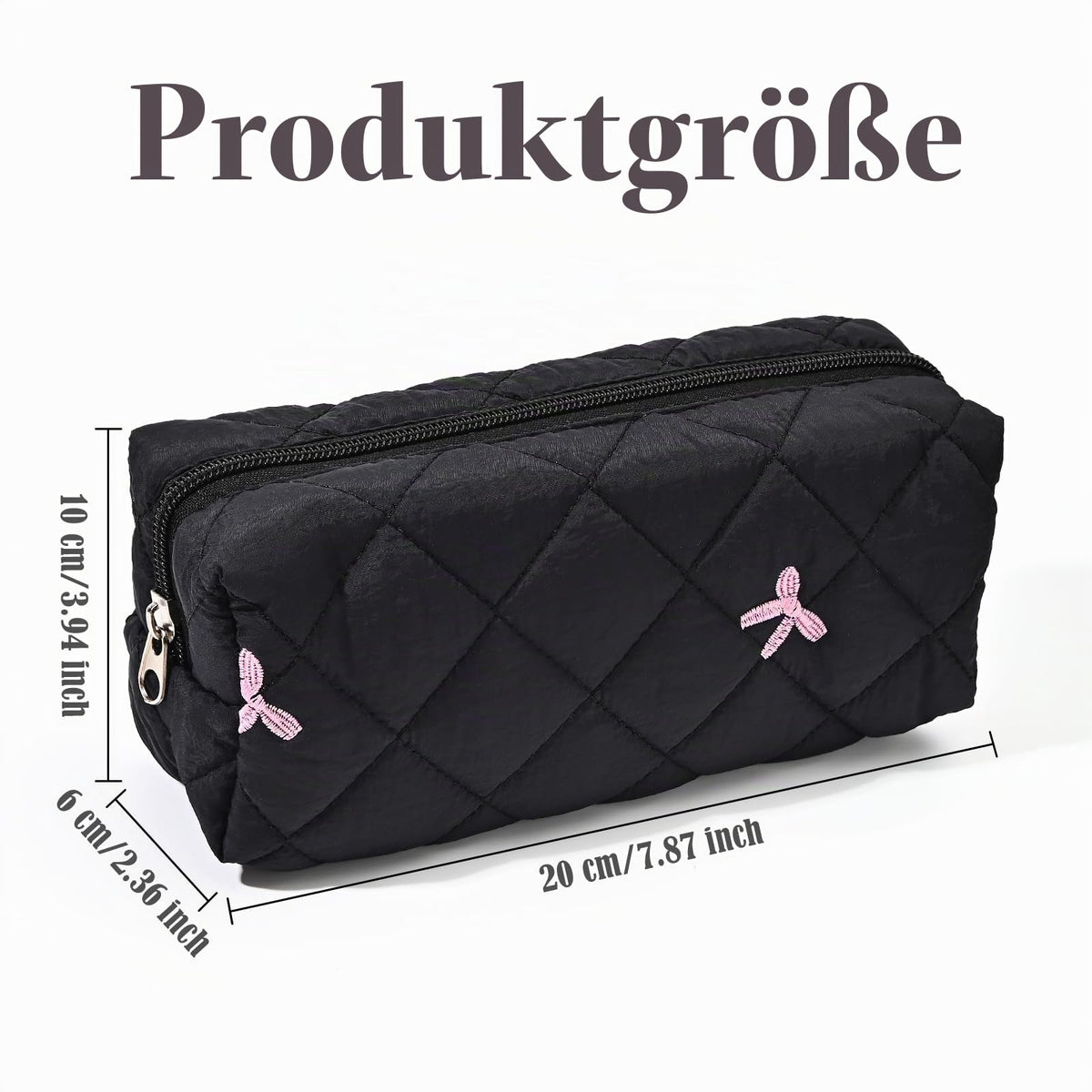 Floral Pencil Case Makeup Pouch Smooth Zipper Small – Black