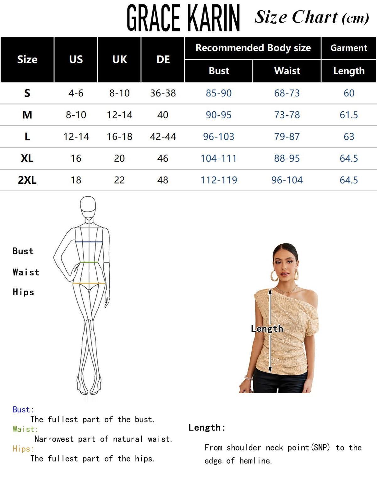 GRACE KARIN Damen Schräger Ausschnitt Party Oberteil Glitzer Pailleten T-Shirt Elegant Top für Abend Buntes Weiß XL