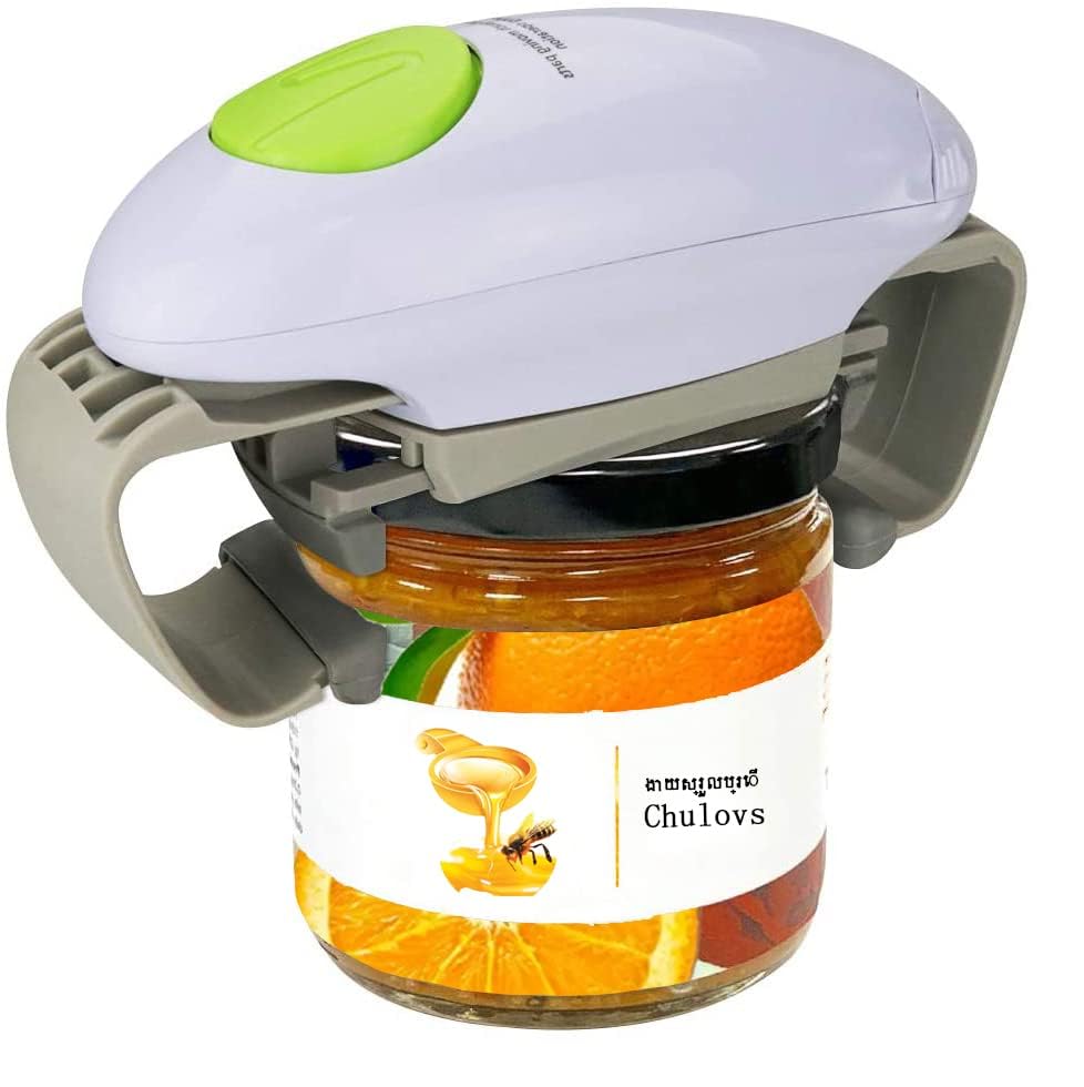 Chulovs Electric Can Opener, Kitchen Helper, Heavy Duty Automatic Can Opener for New Sealed Jars, Hands-Free Can Opener with Less Effort to Open (White)