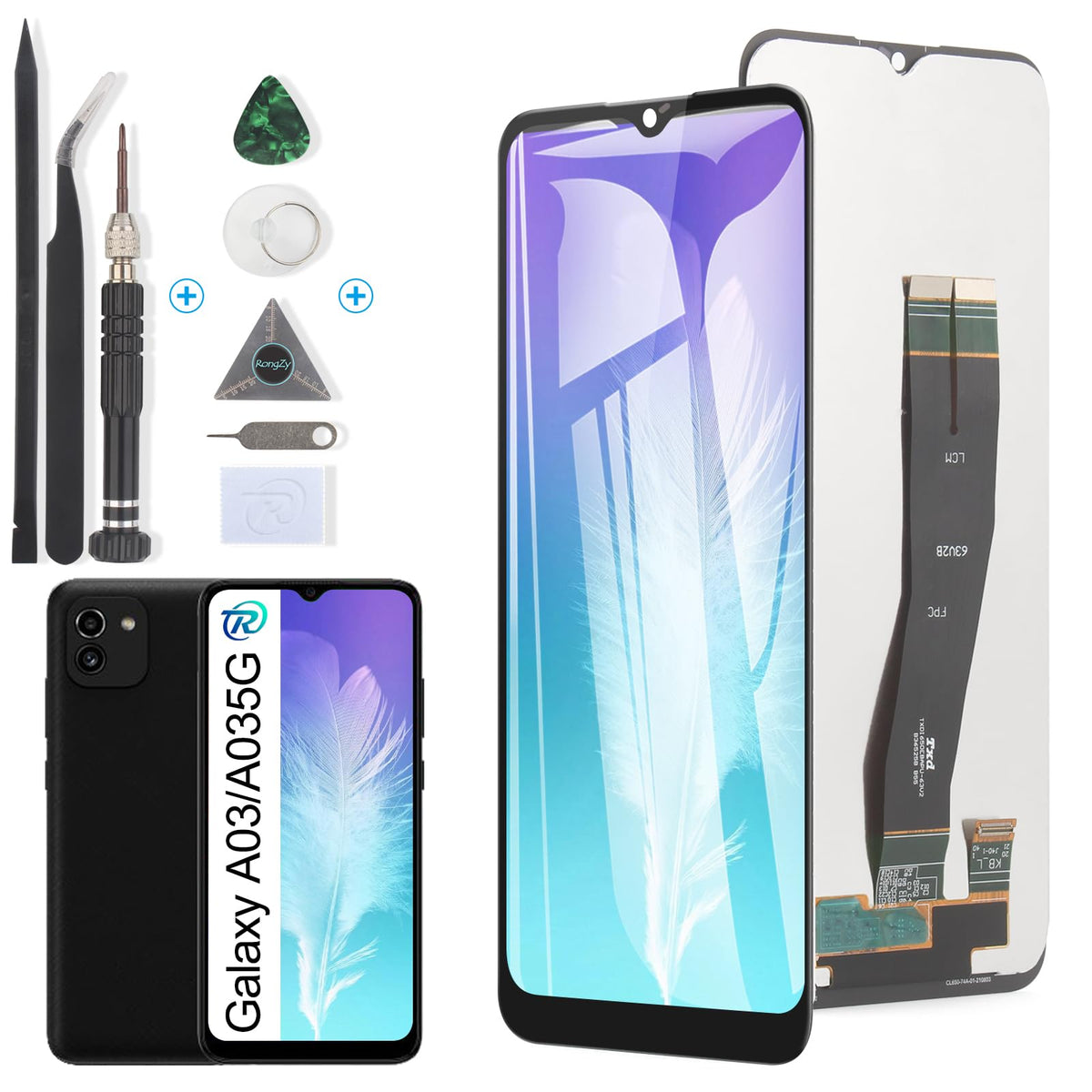 RongZy Replacement Display for Samsung Galaxy A03/A035G Touch Screen Digitizer Glass Assembly + Repair Tools(Black)