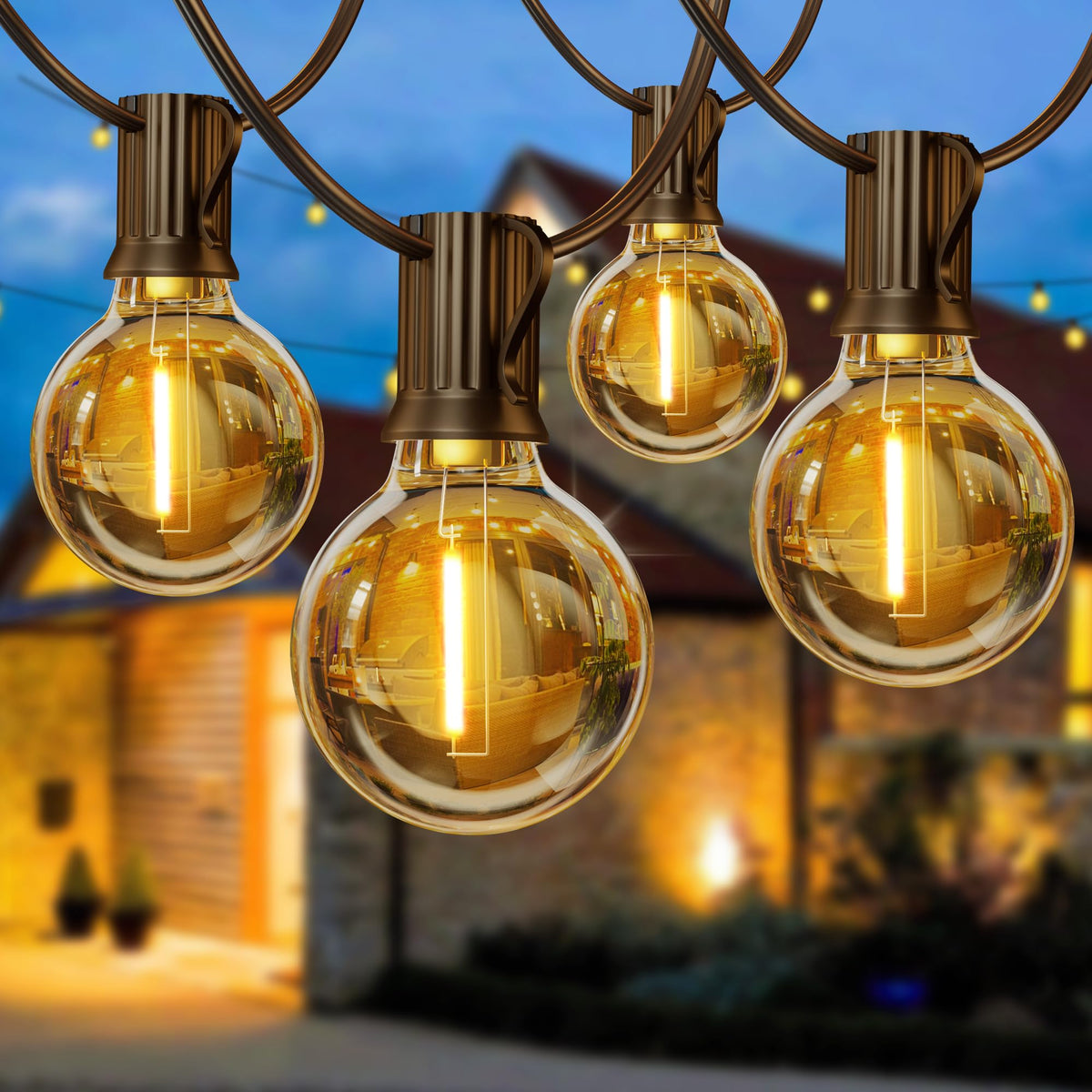 Ghirlandă luminoasă de exterior cu becuri G40 lungime 8m impermeabilă – Alb cald