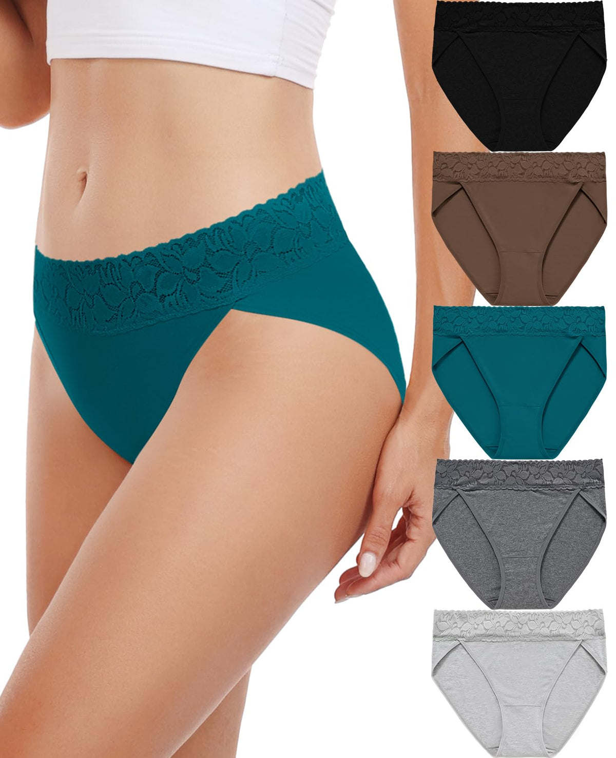 Women's Cotton Hipster Lace Multipack Breathable Stretch Panties - Black & White XXL
