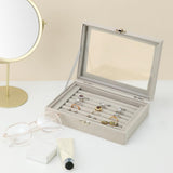 Velvet Jewellery Box 7-Compartment Ring Organizer with Transparent Lid