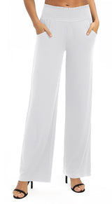 Pantaloni palazzo largi cu talie înaltă elastică EXCHIC – Alb S