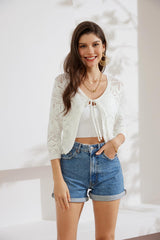 Women's 3/4 Sleeve V-Neck Bolero Tie-Front Lightweight Shrug – White M