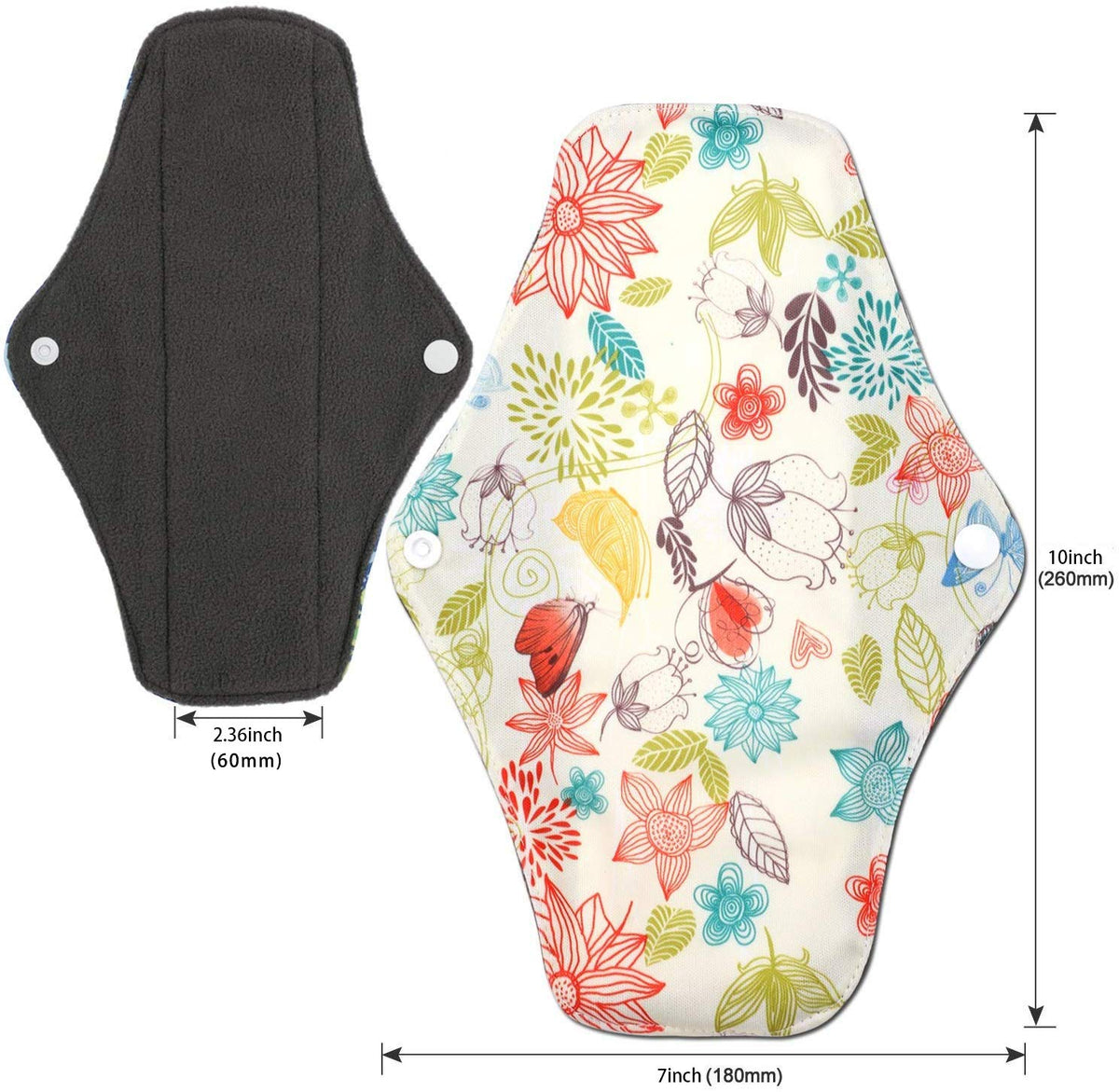 Reusable Sanitary Wipes Pads (7 in 1, 10 inch), Antibacterial Bamboo Panty Liners with Wet Bag, Heavy Flow Night Washable Fabric Menstrual Sanitary Towels