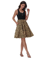 Rochie casual lejeră până la genunchi cu nasturi și buzunare – Animal Print Leopard XXL