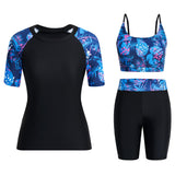 Set costum de înot damă 3 piese protecție UPF50+ cu tricou și pantaloni scurți – Roșu L