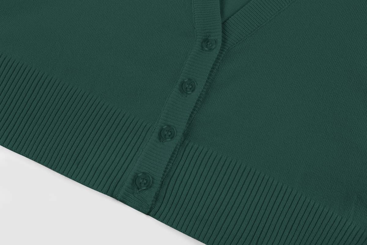 Cardigan bolero tricotat lejer damă mânecă 3/4 cu nasturi – Verde închis S