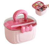 Hair Tie Storage Box with Handle 3-Tier Organizer for Kids Accessories - Pink