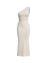 Women's Maxi Fishtail Asymmetric Neck Wedding Guest Casual Dress – Apricot L