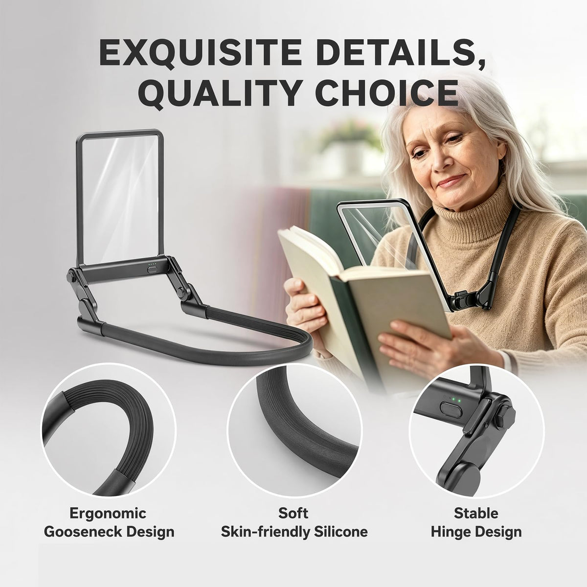 LED Gooseneck Magnifier 3x Rectangular Lens 40 LEDs Dimmable 3 Colours – Extra Large