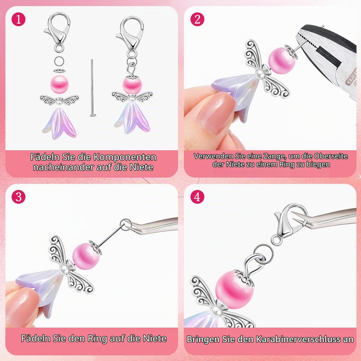 80-Piece Guardian Angel Keychain Set with Tweezers & Box – Multicolour