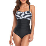 Strapless Tummy Control Swimwear One Piece Bandeau Padded – Black Stripe