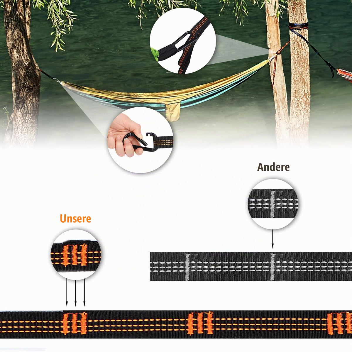 Hammock Suspension Straps 2-Pack with Hook Carabiners for Trees Camping – Black