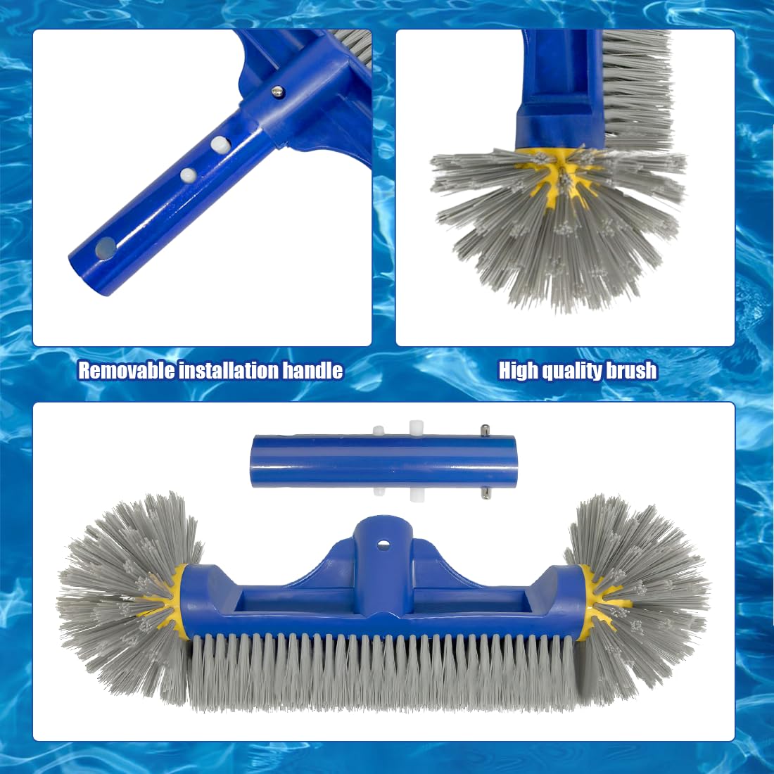 Pool Brush Removable Head Rounded Ends for Tiled Bottoms Floors and Walls