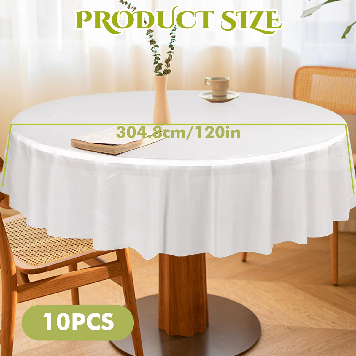 Round Disposable Tablecloth 213cm White 10pcs Waterproof & Stain-Resistant