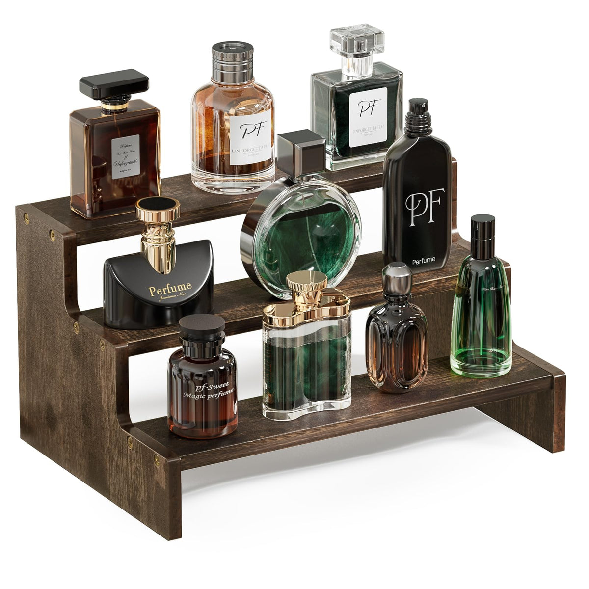 3-Tier Perfume Organizer Wooden Display Stand – Brown