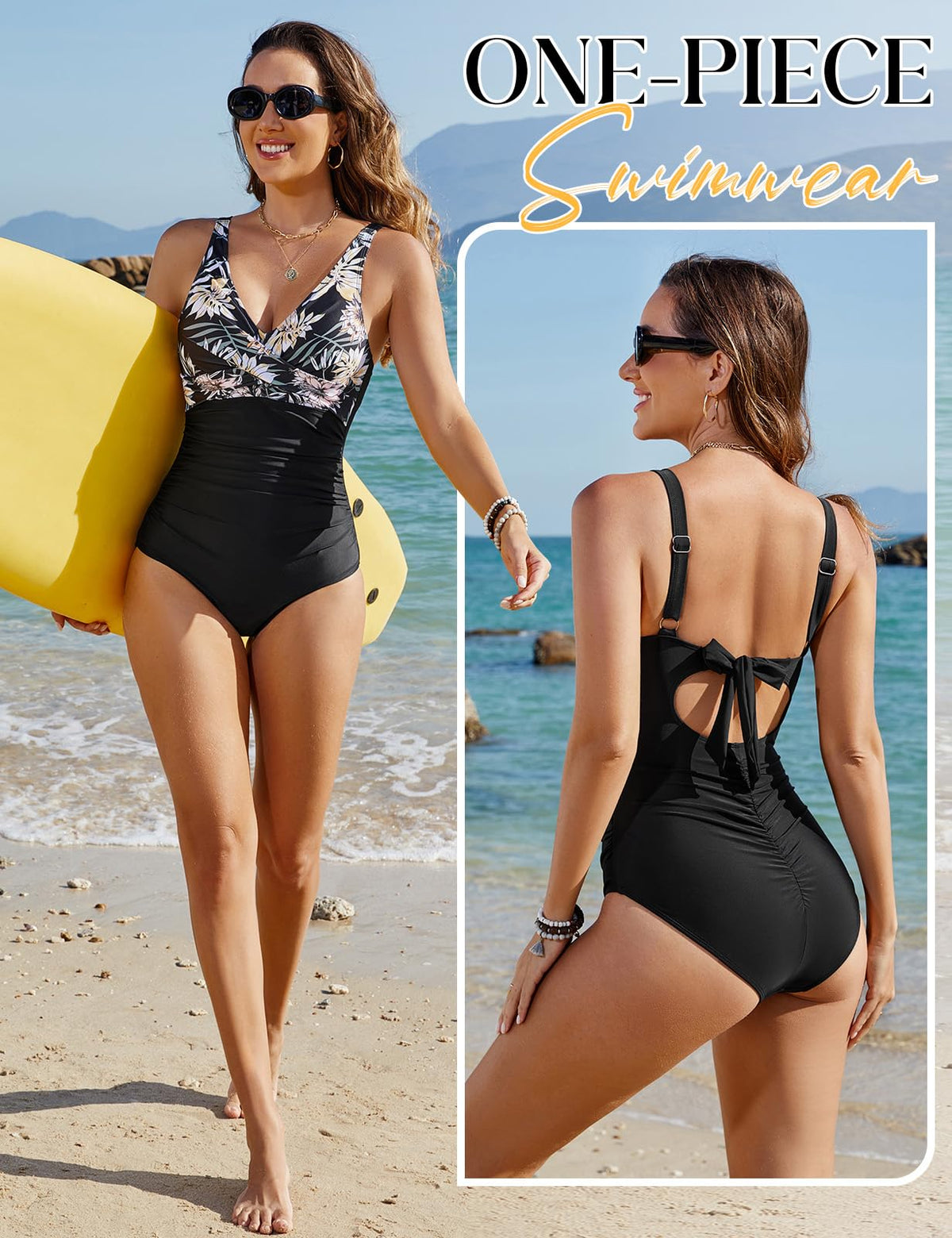 Costum de baie întreg modelator CMTOP decolteu în V push-up cu volane – Imprimeu Floral L