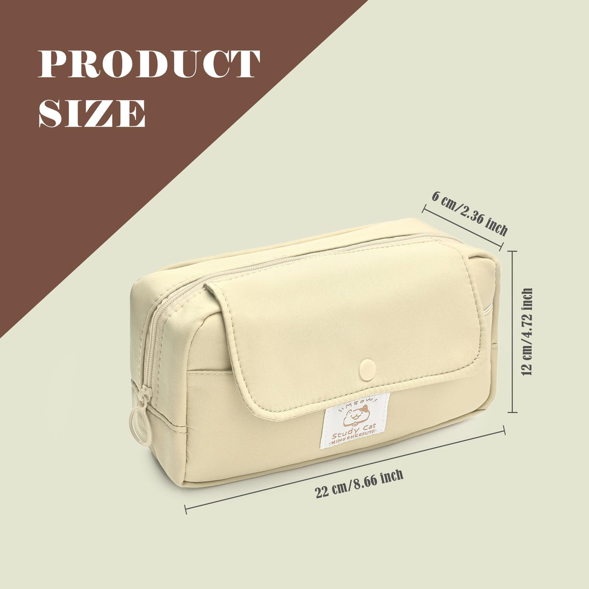 Large Waterproof Pencil Case Oxford Canvas 3-Compartment Multifunctional – Beige