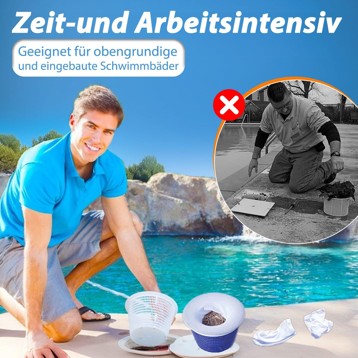 Săculeți filtranți din plasă fină reutilizabili pentru coș skimmer piscină, set 50 buc