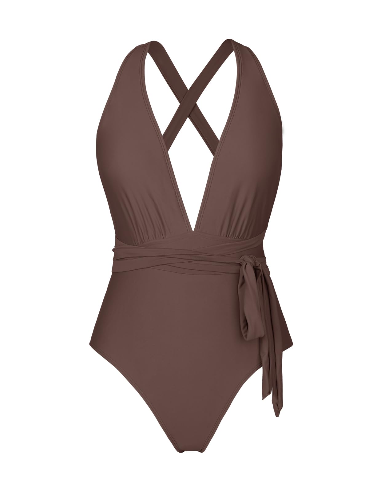 Costum de baie monokini întreg CUPSHE decolteu adânc în V și spate decupat – Maro Cafea XL