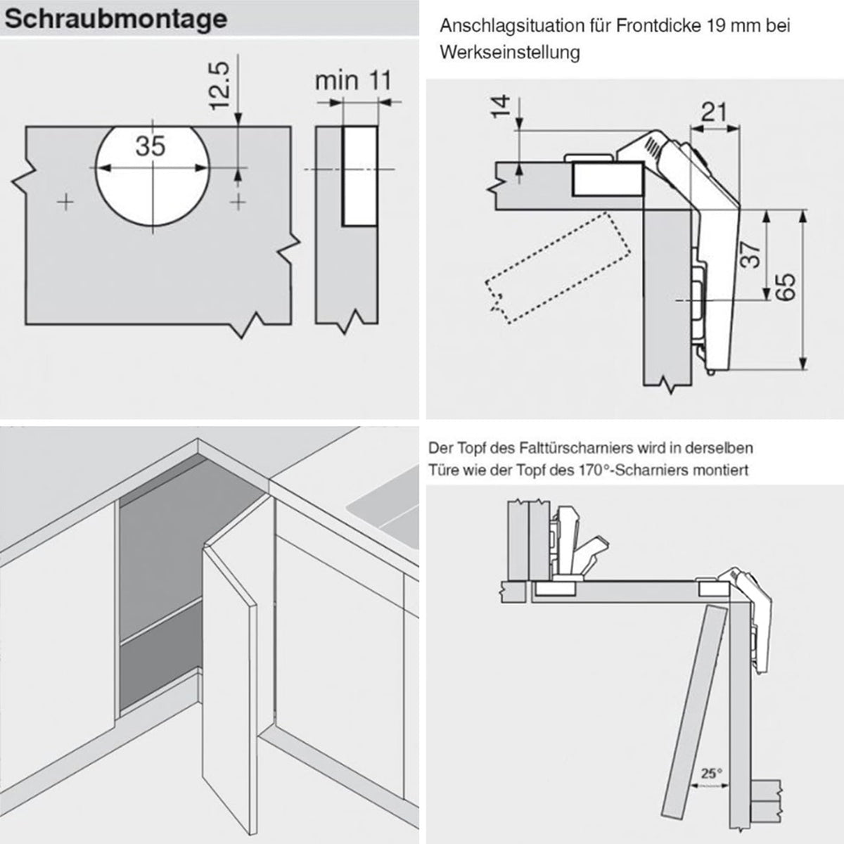 LOOTICH 135 Degree Clip-on Angle Hinge with Screws – 35 mm, 2 Pieces