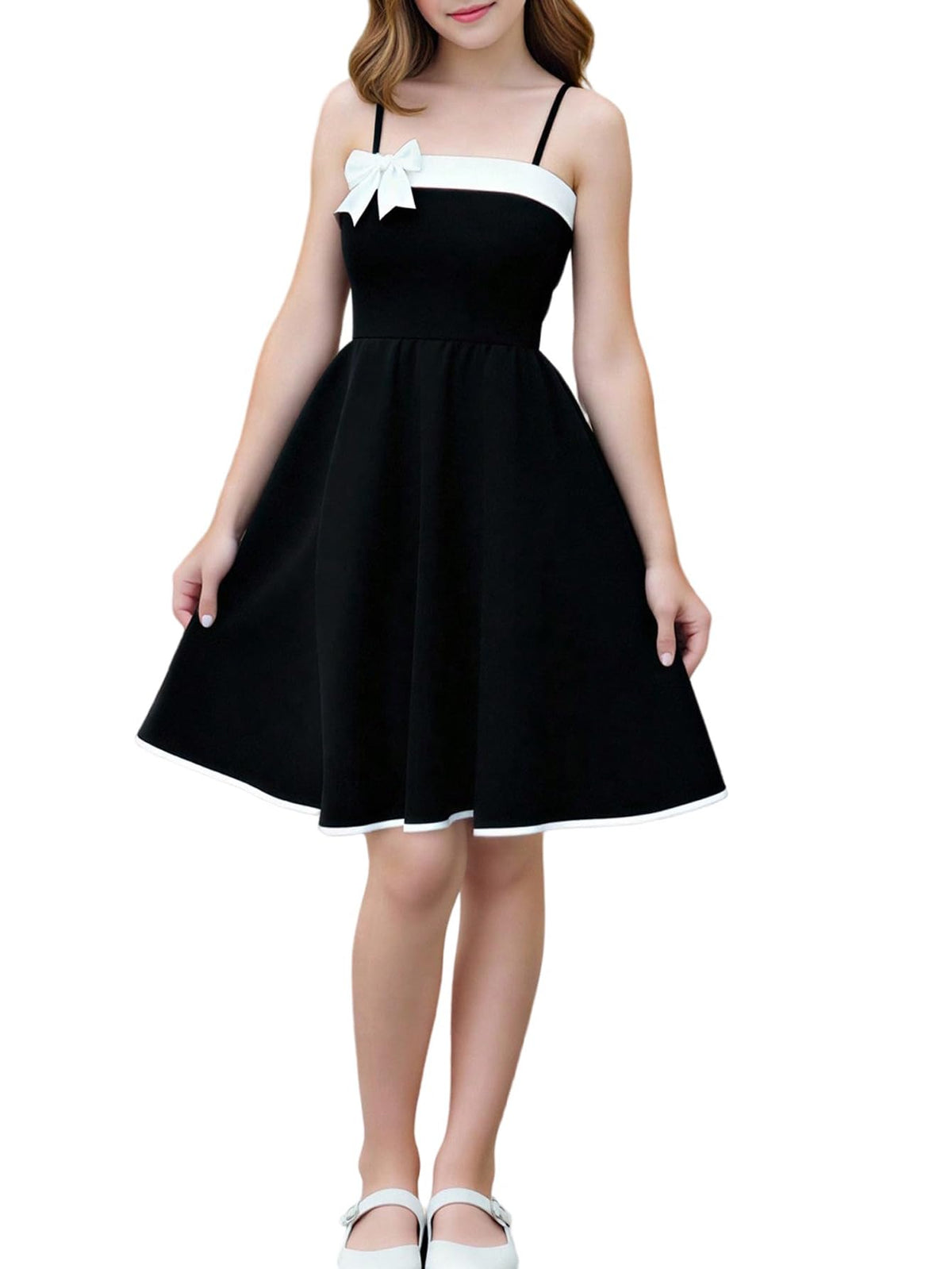 SweatyRocks Girls' Party Dress Bow Pleated Sleeveless Knee-Length – Black Age 12