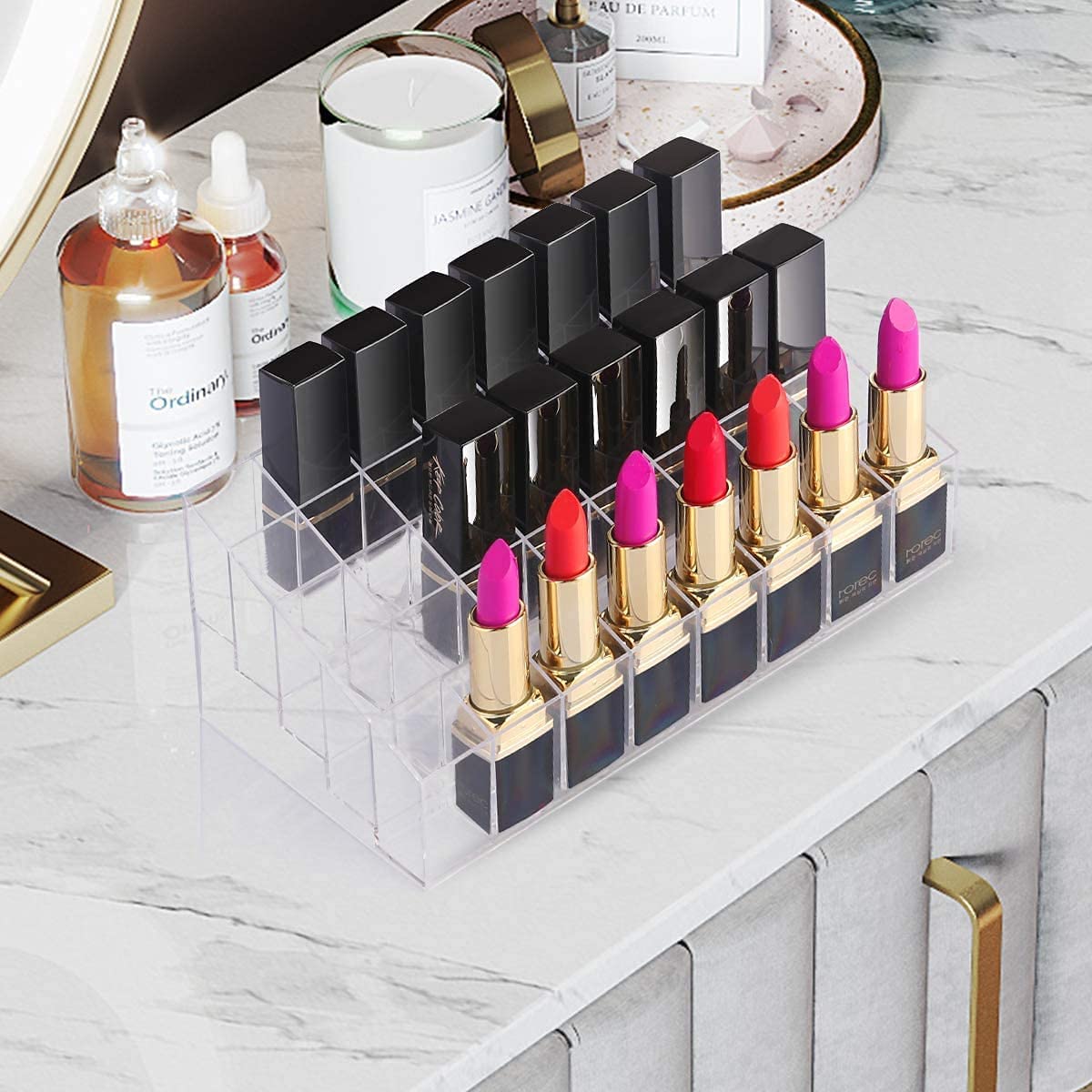 Organizator din acril transparent pentru 40 rujuri și produse cosmetice Benbilry