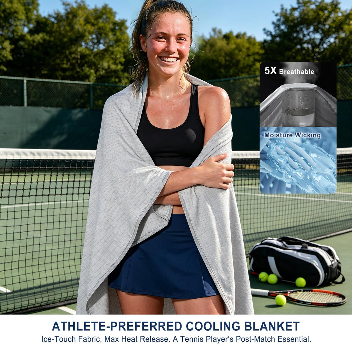 Cooling Blanket for Hot Sleepers Ice Cold Q-Max 0.45 Double-Sided Cool Touch 228x228cm – Light Grey