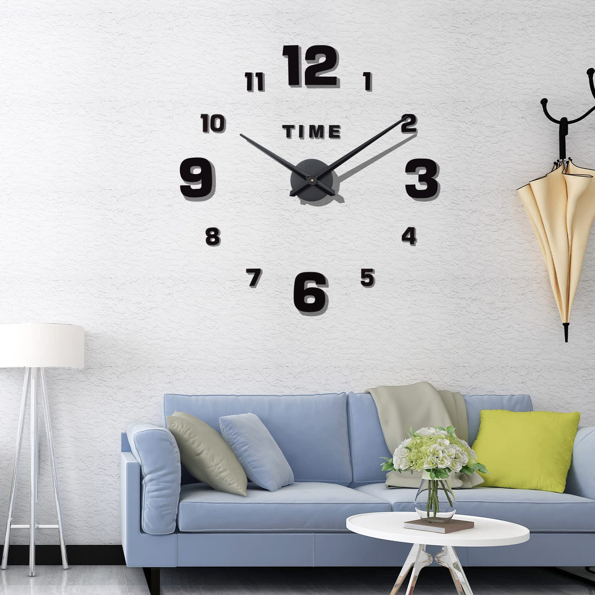 Warminn Wall Clock, DIY Sticker Wall Clock Modern Frameless 3D Wall Clock Roman Numerals Mirror Sticker Art Wall Clock Home Decor Crafts Large Clock for Office Living Room Bedroom (Black)