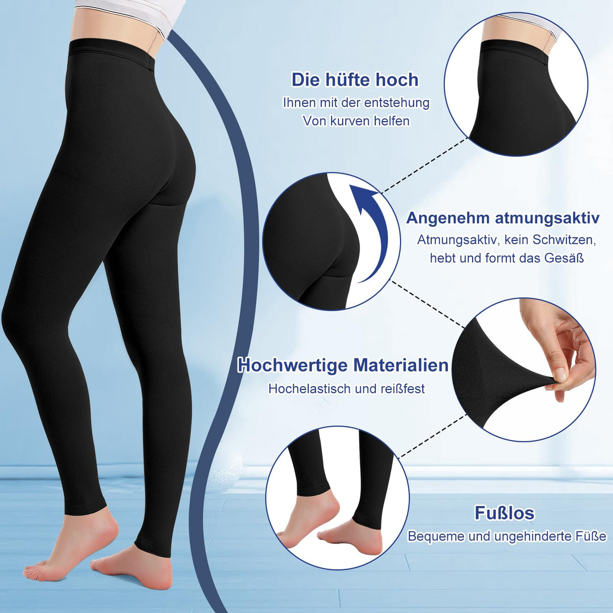Ciorapi medicinali de compresie fără degete 20-30 mmHg opaci – Negru L