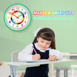 Children’s Wall Clock Silent 30cm Easy-Read Colourful Large Dial Learning Clock for Bedroom – Green