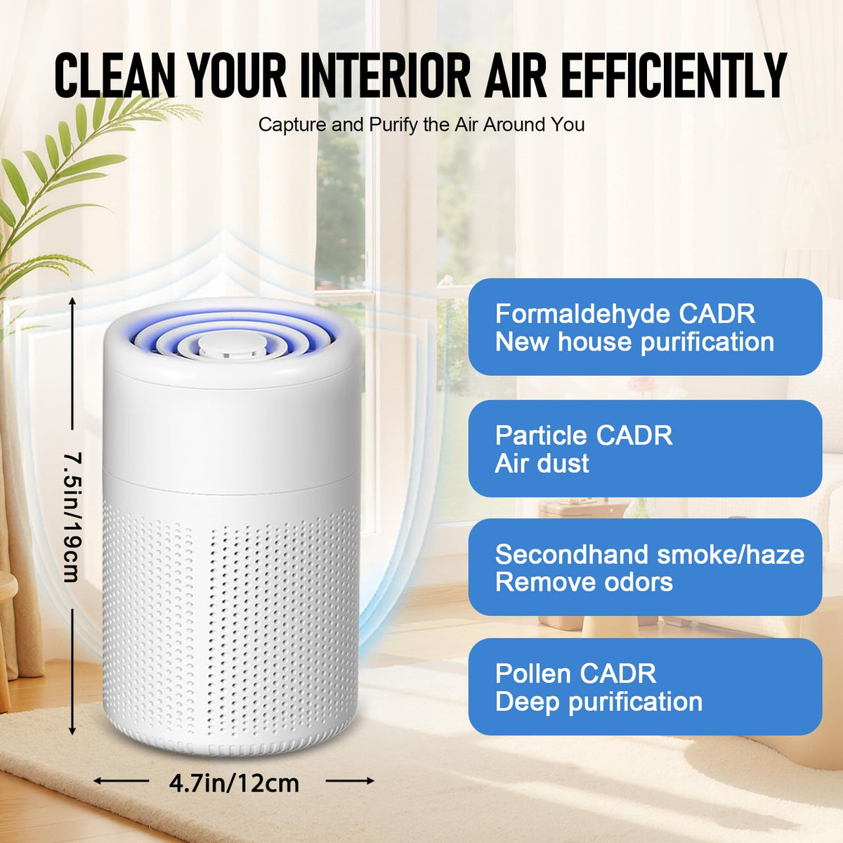 Portable USB Air Purifier HEPA & Carbon Filter 5W Low Noise for up to 20m²