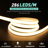 Bandă LED COB 230V lungime 2 metri impermeabilă și dimabilă – Lumină caldă