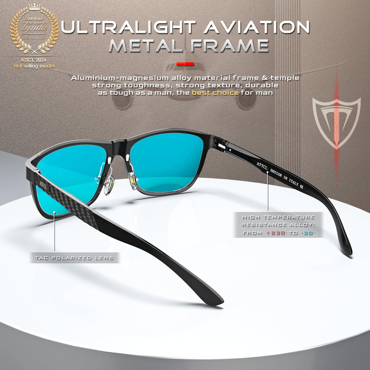 ATTCL Men's Polarized Driving Sunglasses Al-Mg Metal Frame Ultra Light UV400 CAT 3 CE (Blue/Mirror)