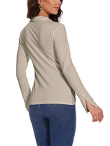 Women's Long Sleeve Tunic Blouse Pleated Button Detail