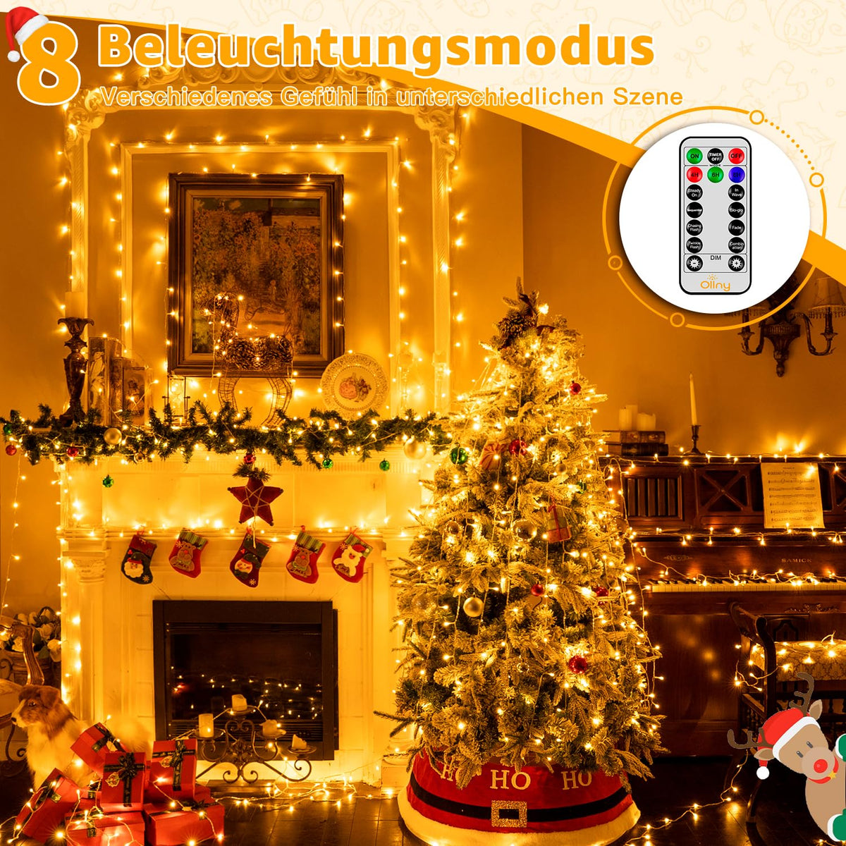 Ghirlandă luminoasă LED de exterior Ollny 40m 400 LED-uri cu telecomandă și timer IP44 – Alb cald