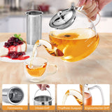 Glass teapot, 1000ML teapot with strainer insert, borosilicate glass tea service, glass teapot, glass teapot with strainer insert, teapot with strainer, tea egg for loose leaf teapot - dishwasher safe