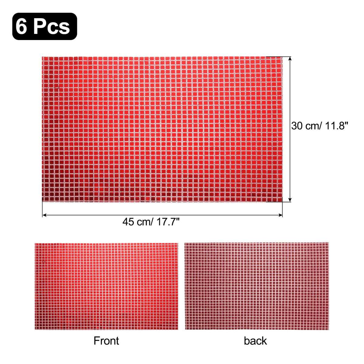 Shiny Mirror Placemats 6-piece Retro Square Glitter Table Mats - Red 11.8x17.7in