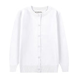 Girls' Knit Cardigan Long Sleeve Schoolwear – White Buttons 6-7 Years